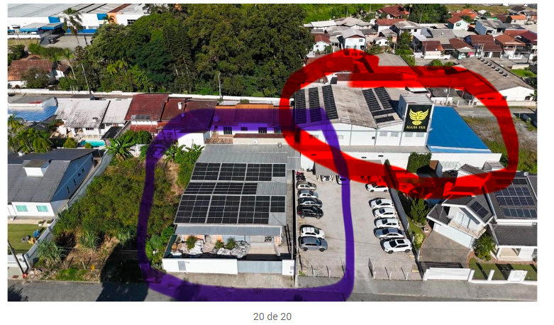Vista aérea destacando a proximidade entre os galpões das matrículas 38.433 e 16.029 em Gaspar/SC